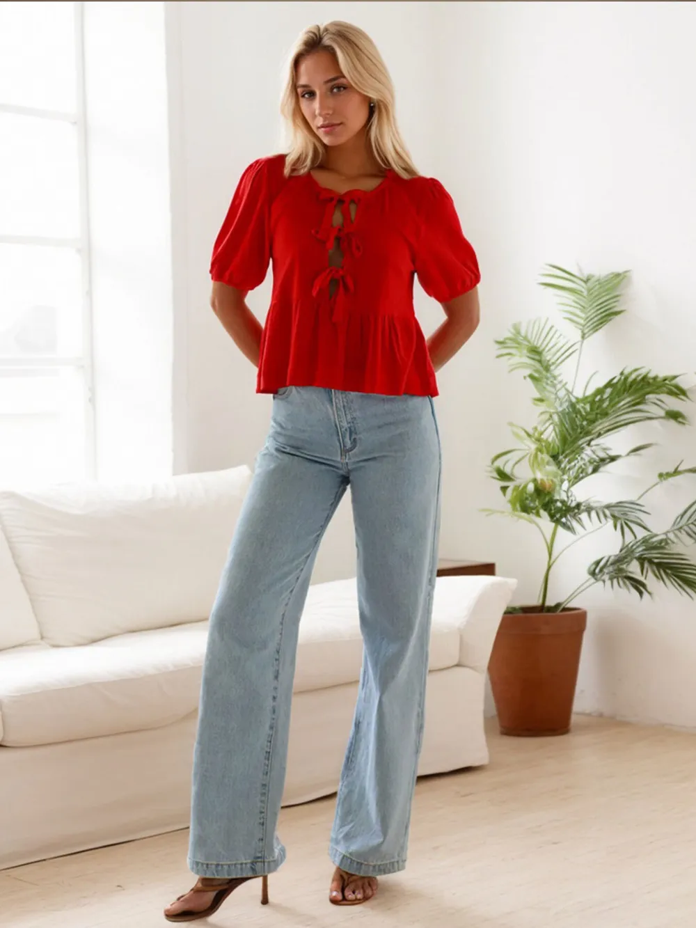 Tie-Front Short Sleeve Blouse, image 5