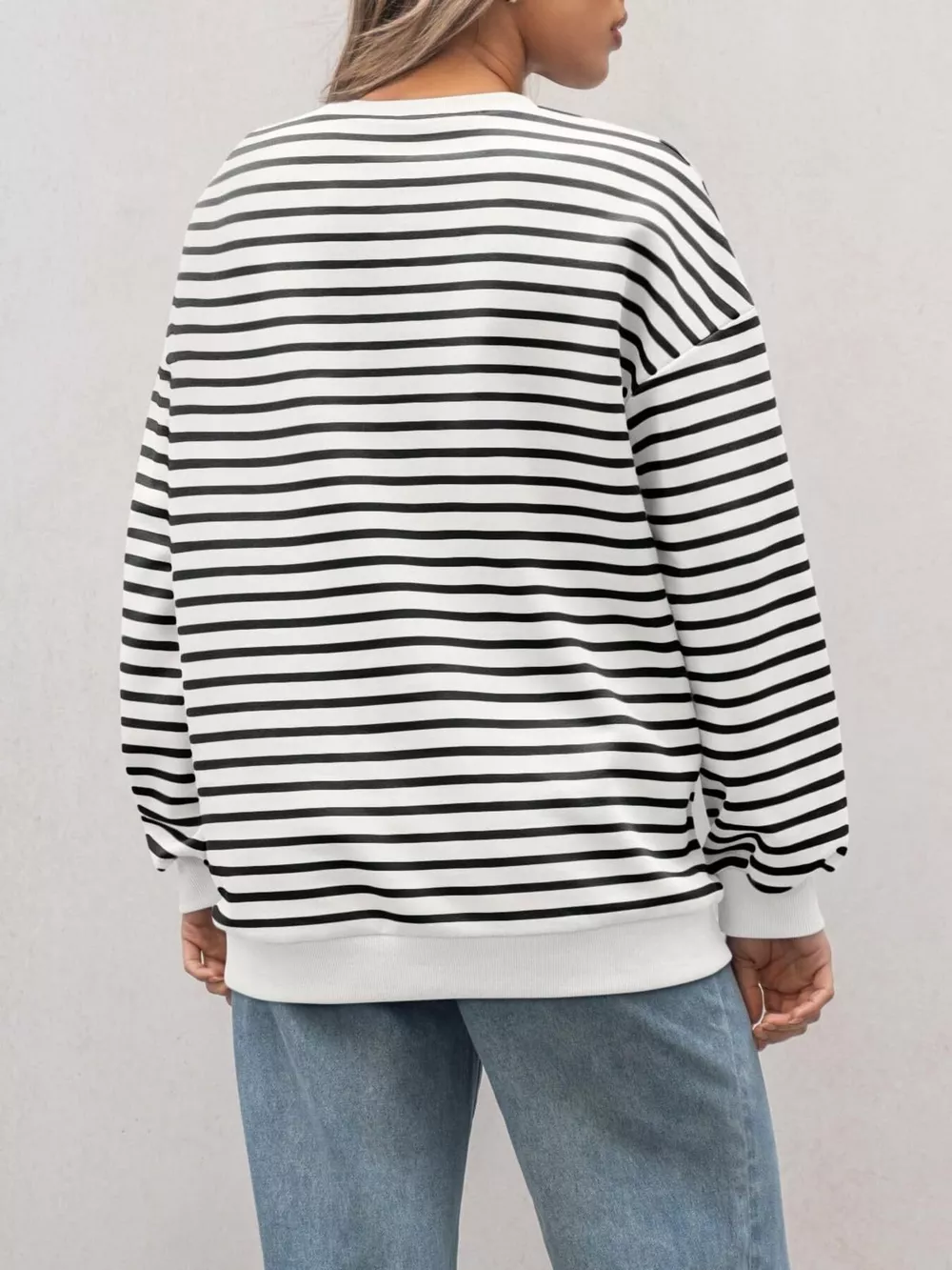 Striped Round Neck Oversized Casual Sweatshirt, image 5