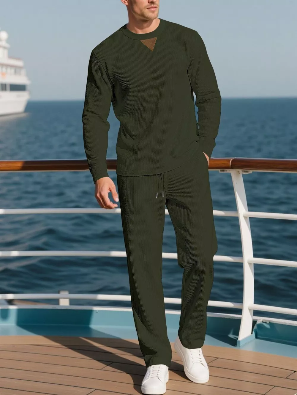Men's Full Size Casual Crewneck Long Sleeve Sweatshirt and Jogger Set Plus Size, image 5
