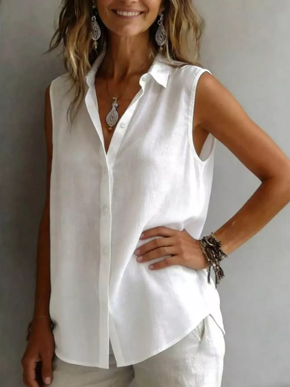 Sleeveless Button-Down Shirt, image 13