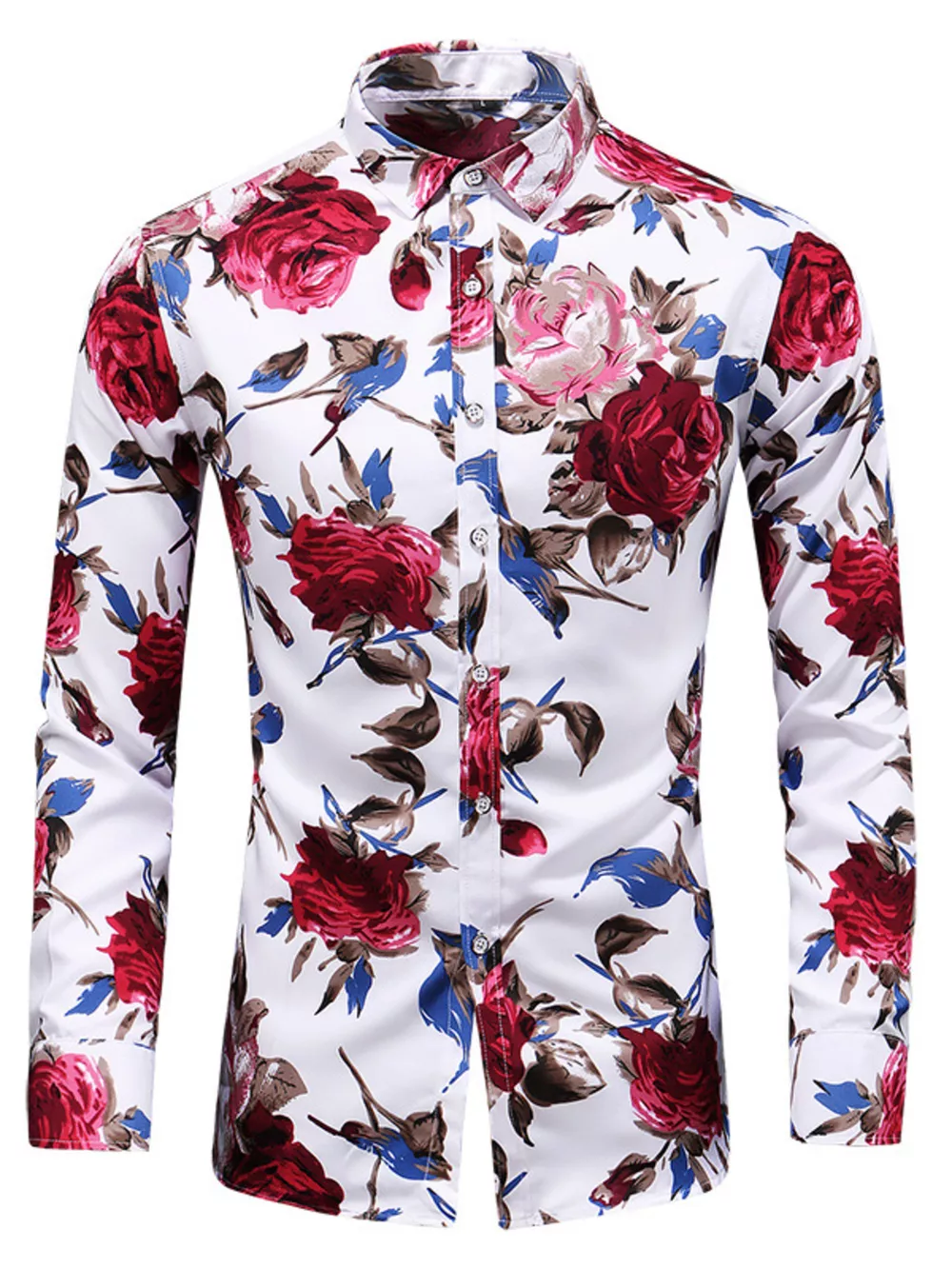 Men's Plus Size Long Sleeve Floral Print Button-Down Shirt, image 2