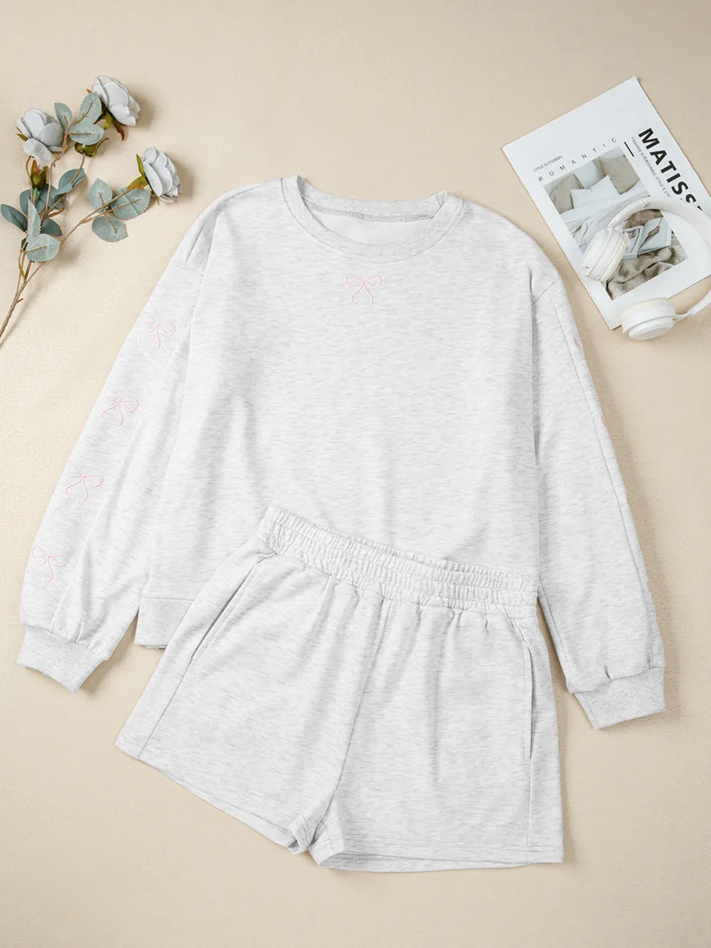 ow Embroidered Detail Puff Sleeve Top and Shorts 2pcs Set, image 6