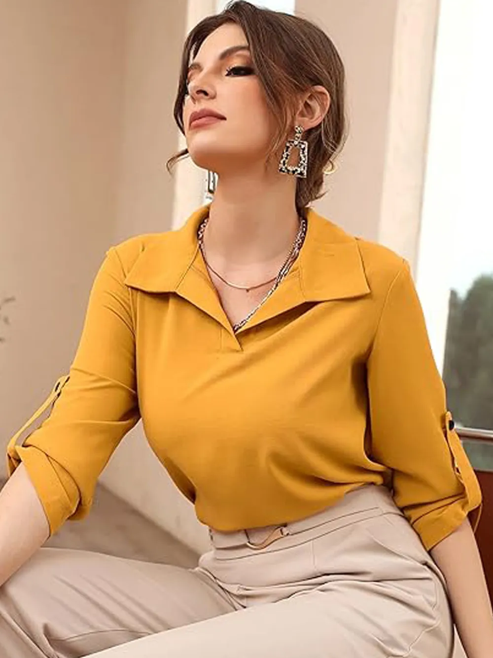 Collared Neck Half Sleeve Blouse, image 6