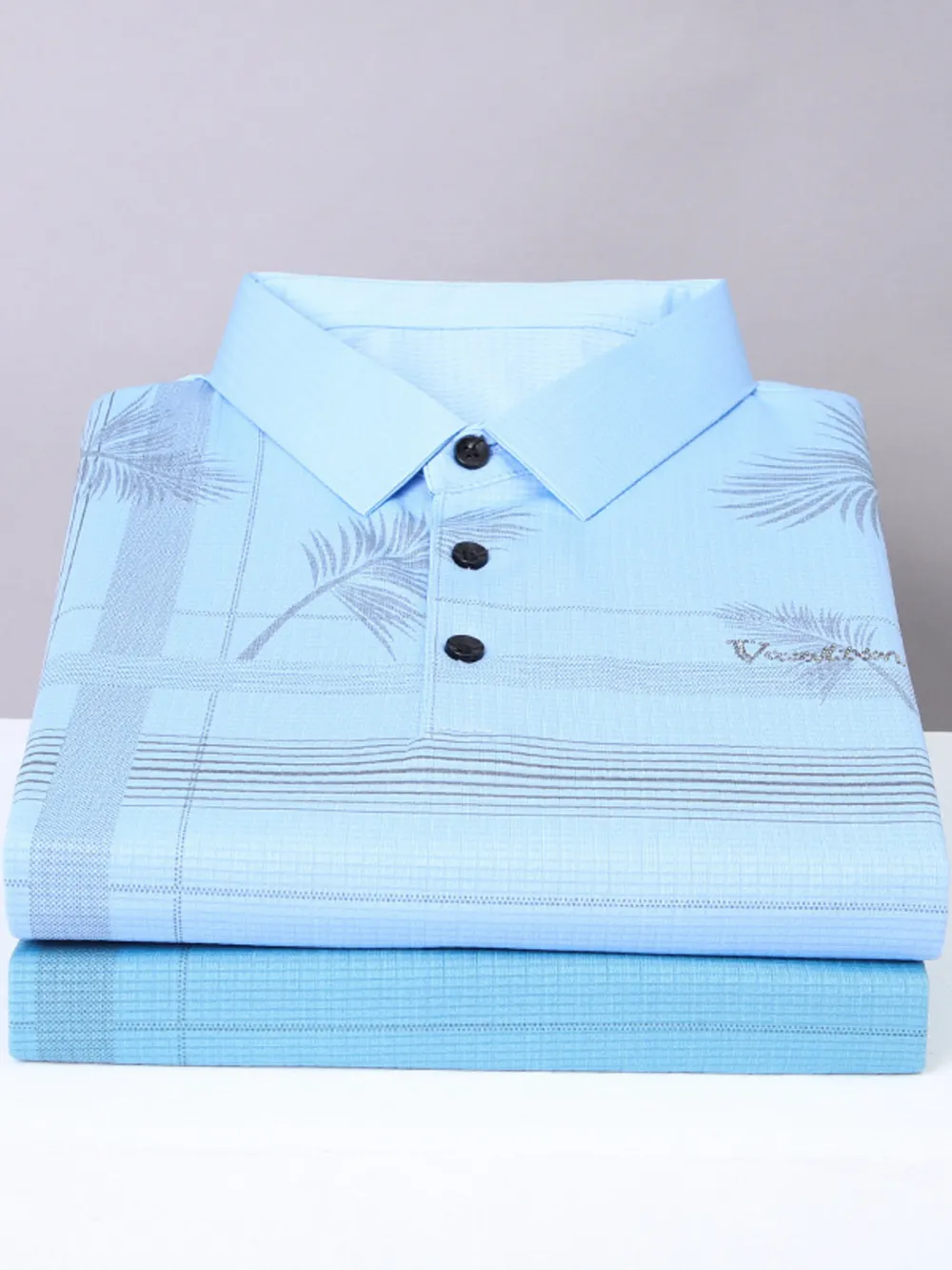 Men's Plus Size Palm Leaf Print Short Sleeve Polo Shirt, image 3