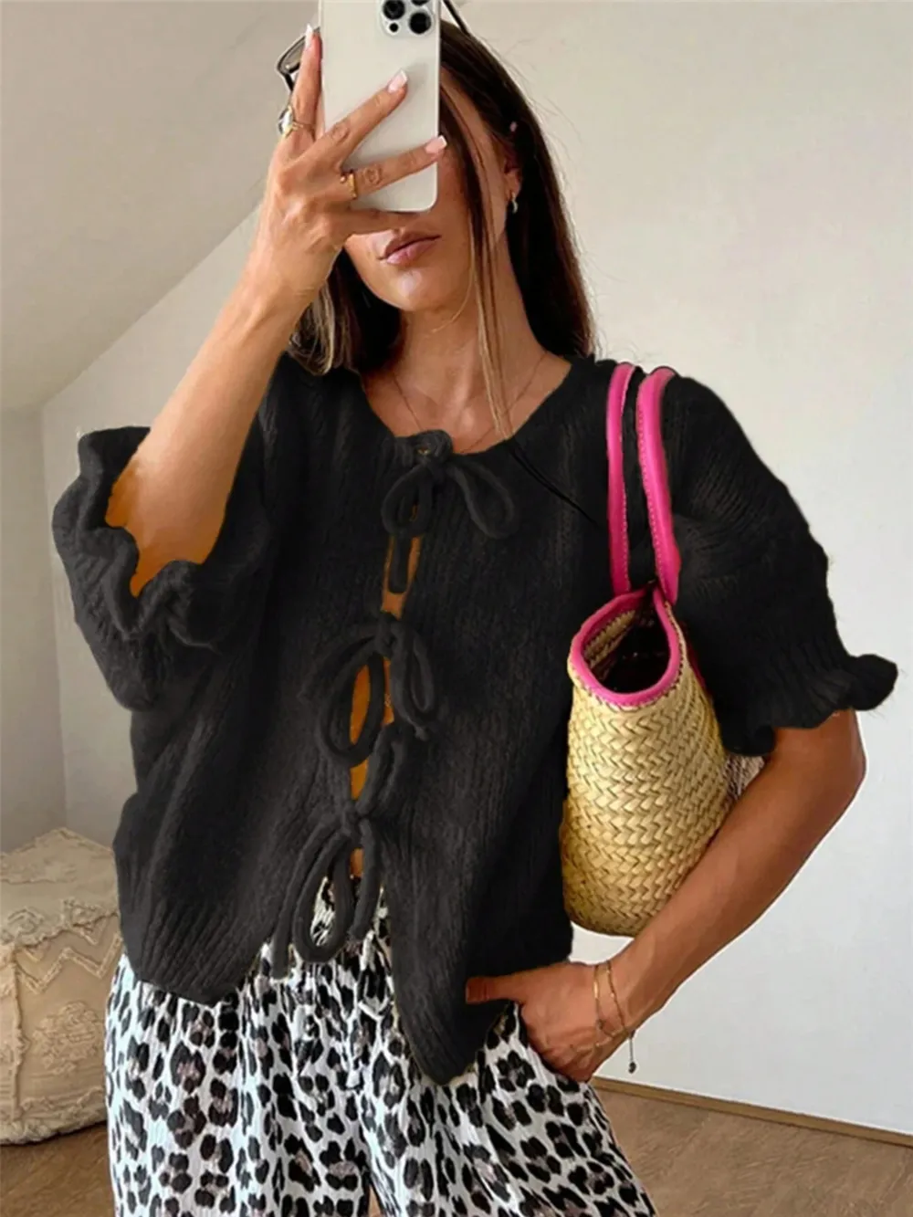 Tie-Front Cropped Cardigan, image 2