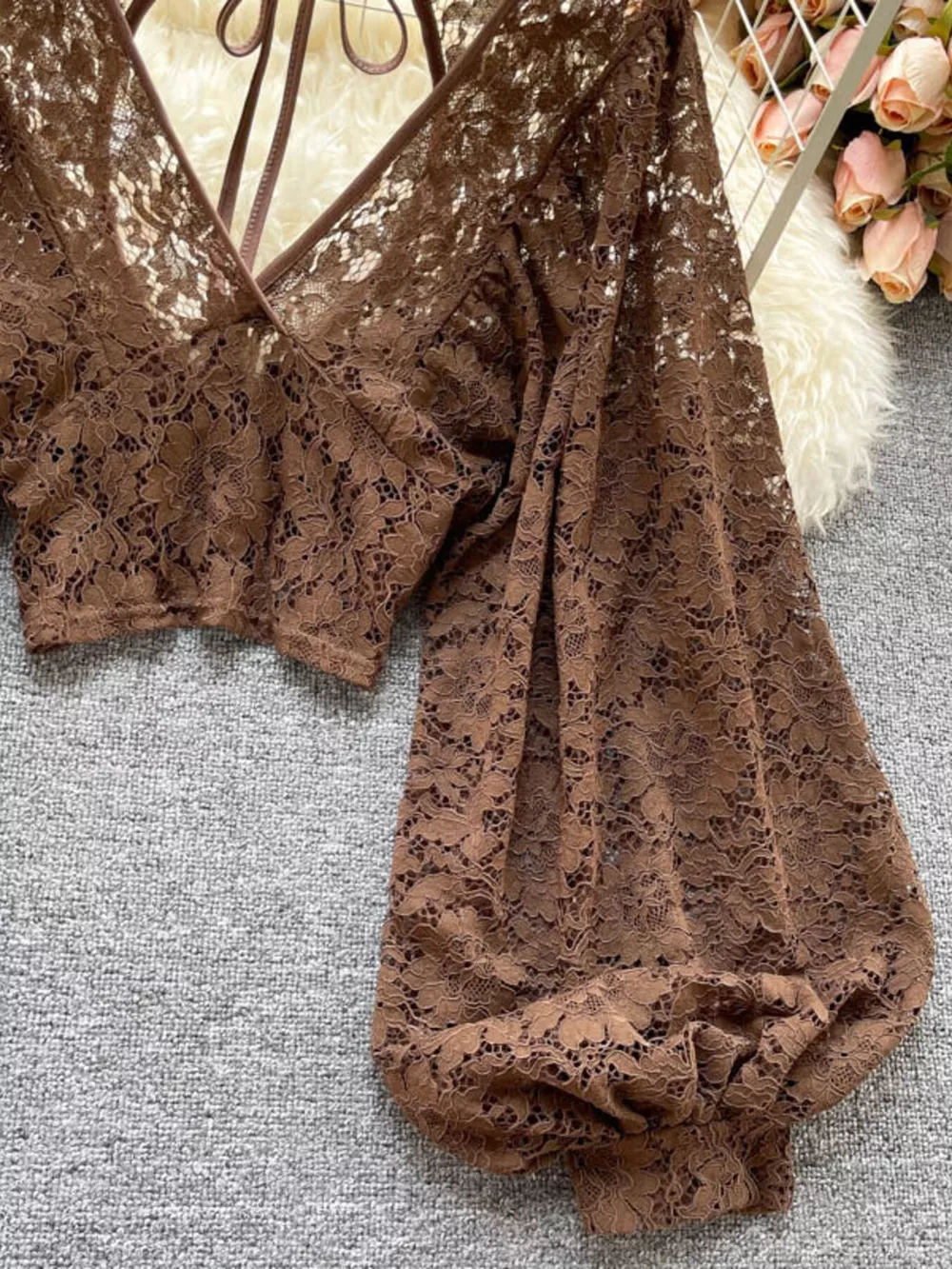 Lace Tie Back Long Sleeve Top, image 9