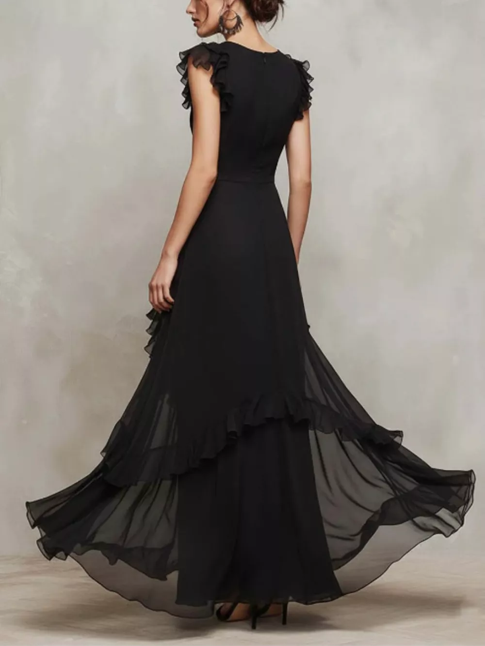 Sheer Ruffle Trim Maxi Dress, image 5