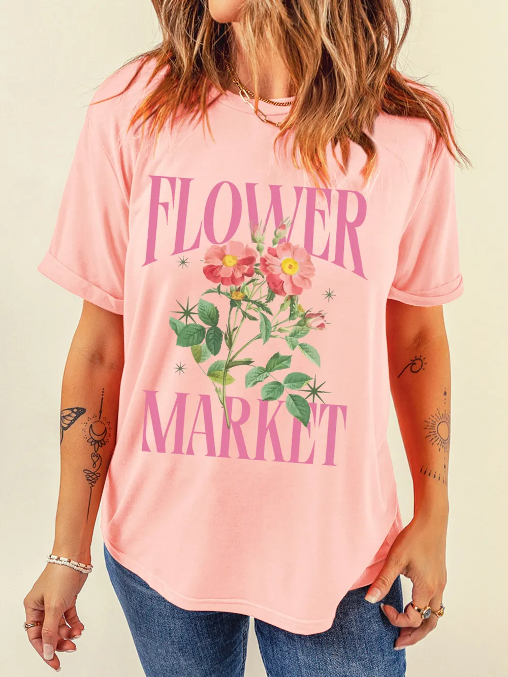 FLOWER MARKET Graphic Crewneck T Shirt, image 5