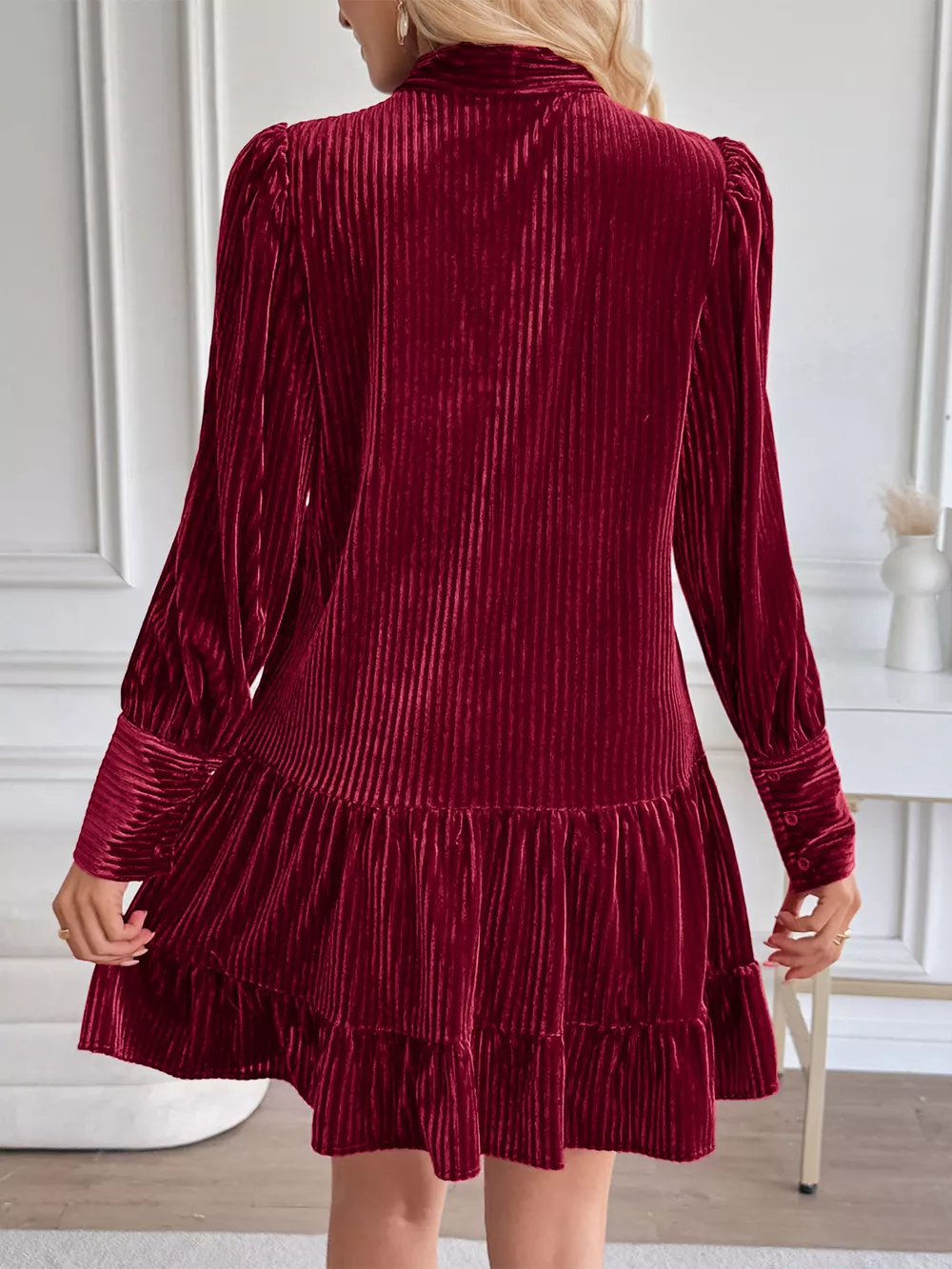 Velvet Tie Front Tiered Mini Dress, image 7