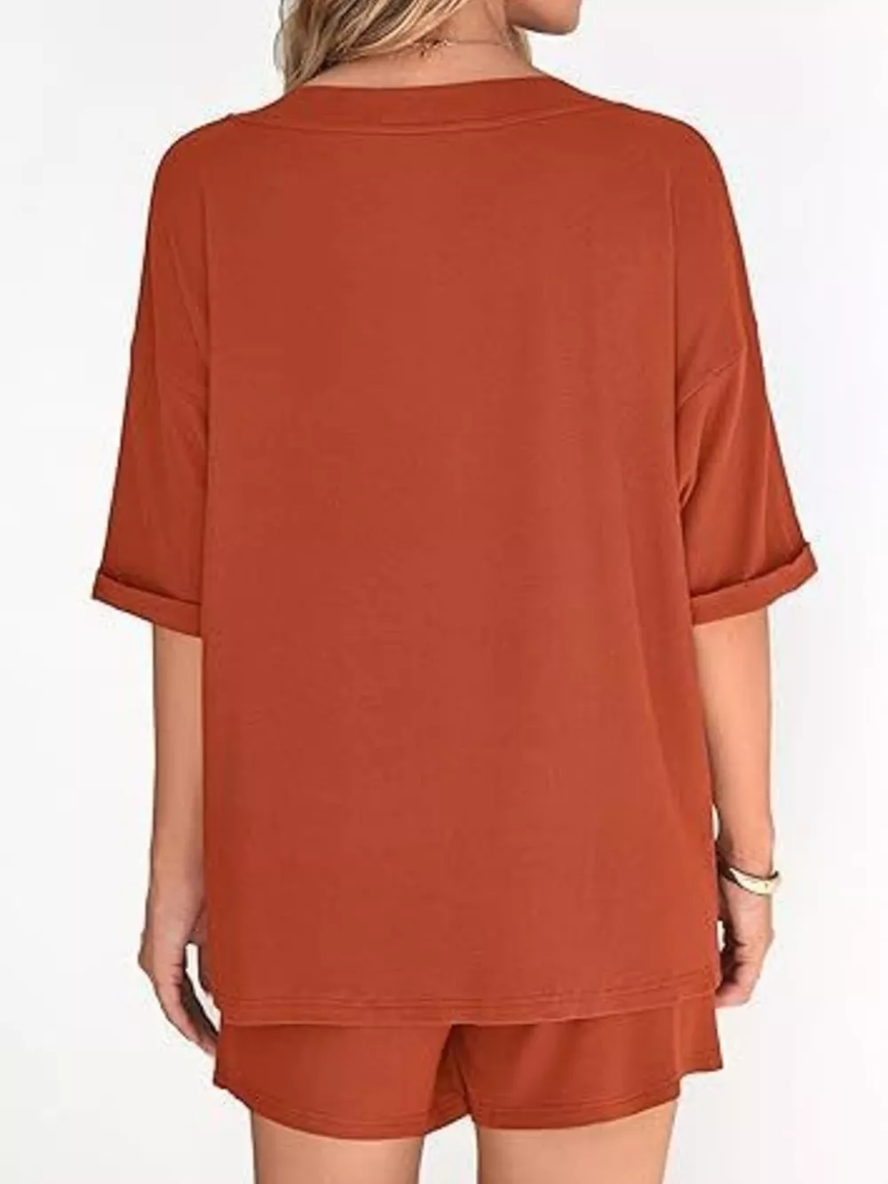 Solid Color V-Neck and Shorts Set, image 12