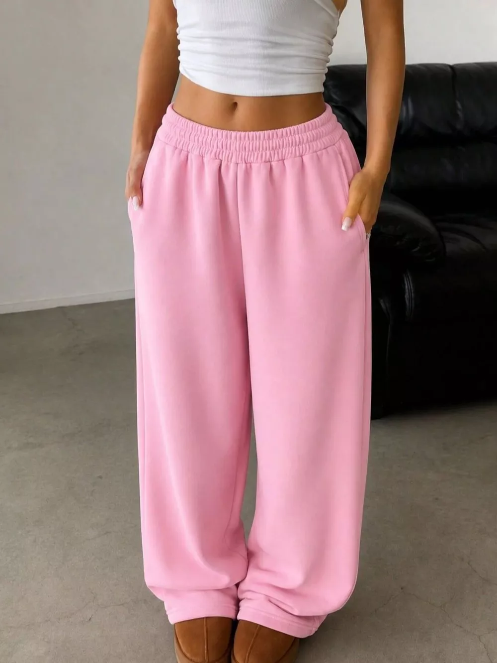 Elastic Waist Wide-Leg Sweatpants, image 10