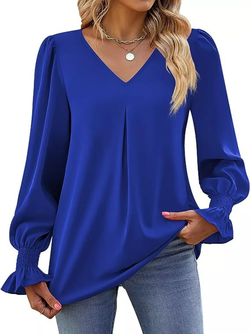 V-Neck Long Sleeve Ruffle Cuff Blouse, image 34