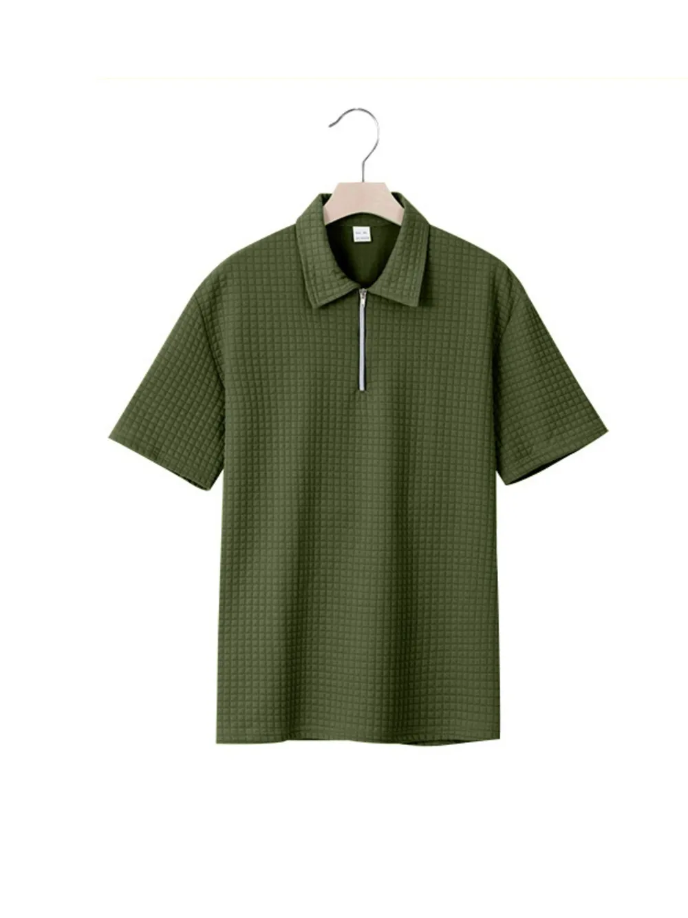 Men's Full Size Waffle Short Sleeve Polo with Zipper Detail Plus Size, image 3