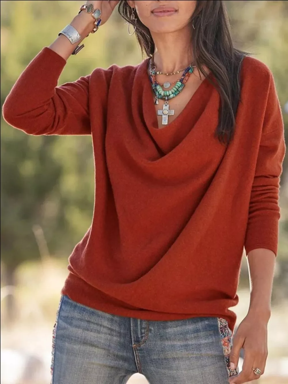 Full Size Cowl Neck Long Sleeve Top Plus Size, image 14