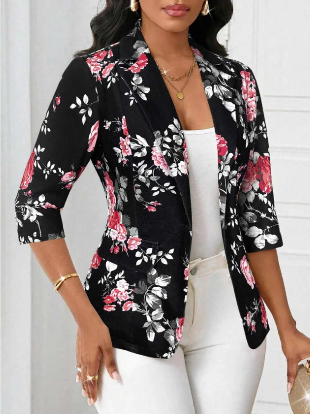 Floral Print One Button Casual Blazer, image 5