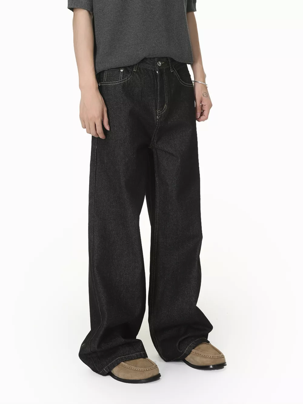Men's Wide Leg Jeans with Pockets, image 3
