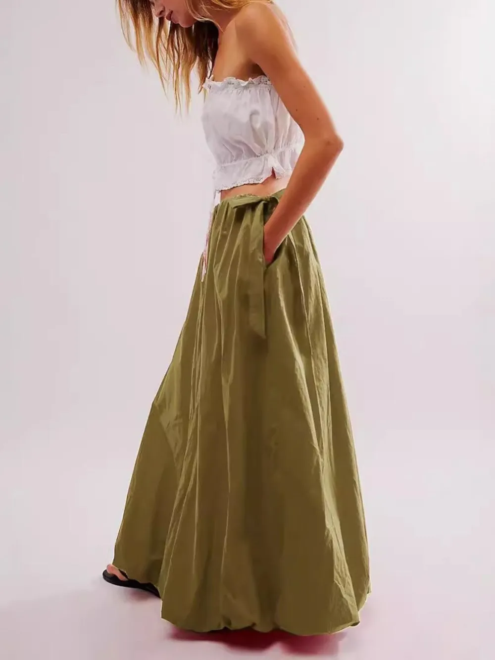 Side Bow Maxi Skirt with Pockets, image 4