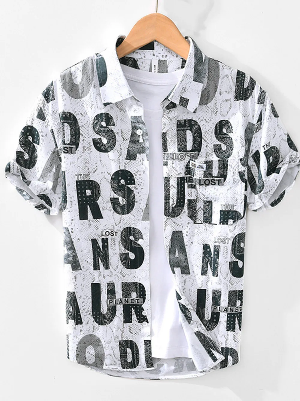 Men's Letter Print Short Sleeve Shirt, image 2