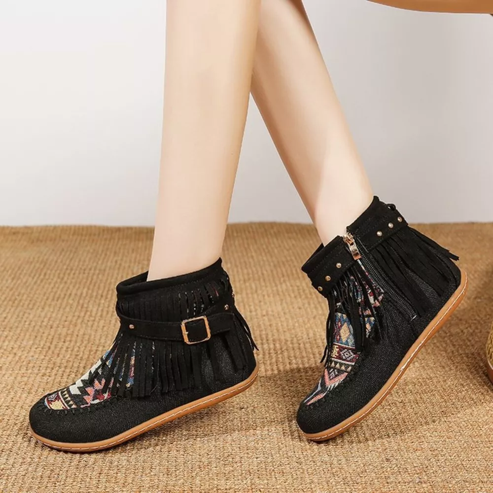 Fringe Side Zipper Ankle Boots, image 6