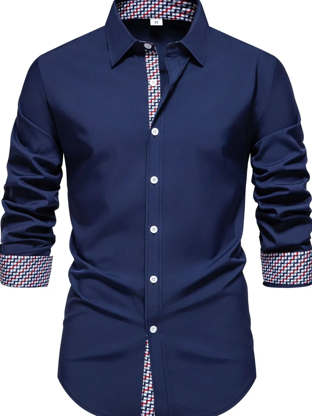 Men's Button-Down Shirt with Checkered Contrast Trim, image 7