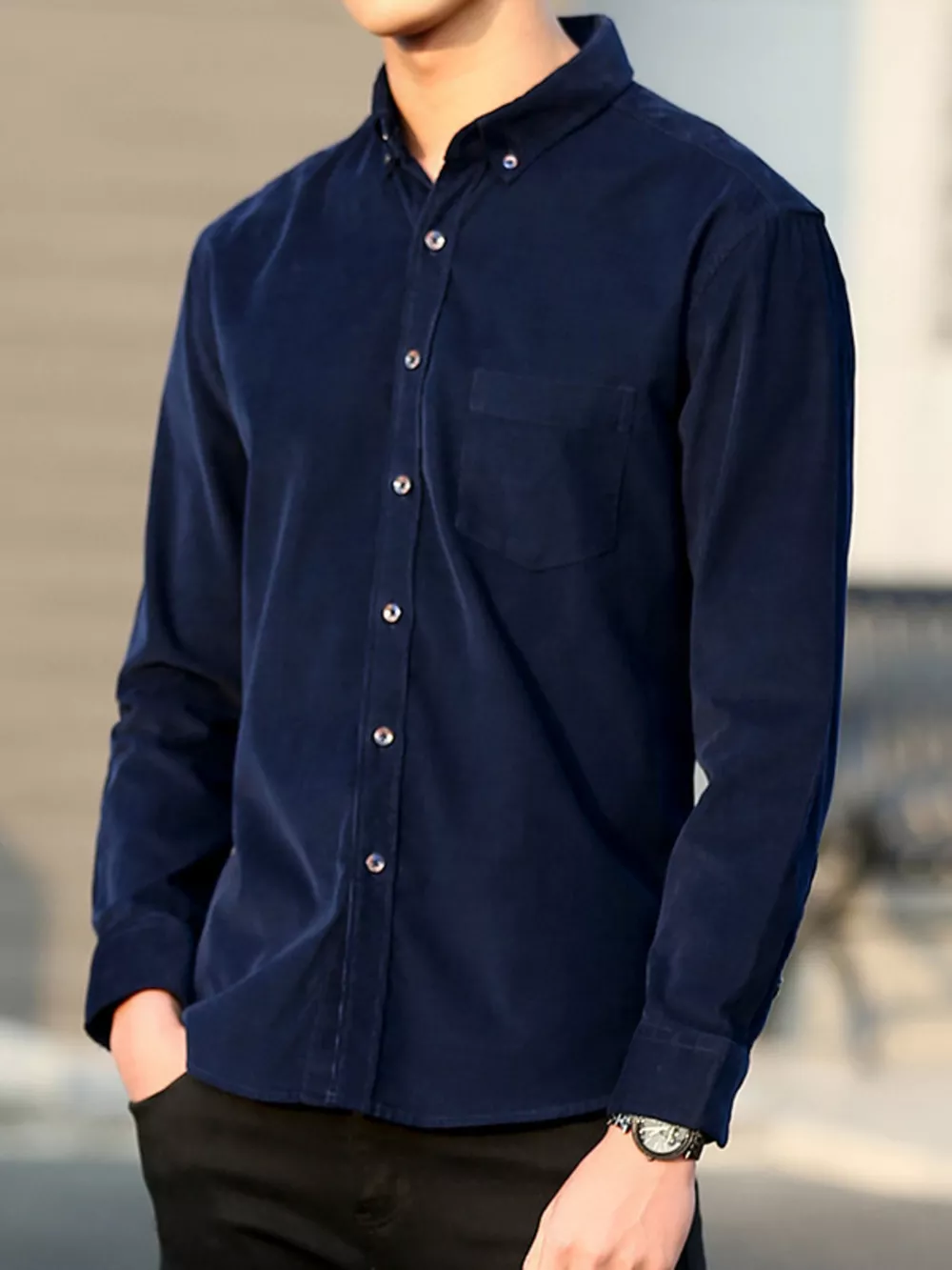 Men's Full Size Casual Corduroy Long Sleeve Shirt Plus Size, image 6