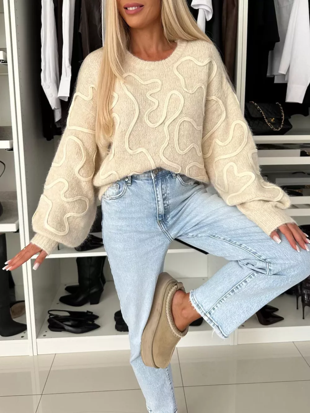 Abstract Pattern Oversized Round Neck Sweater, image 5