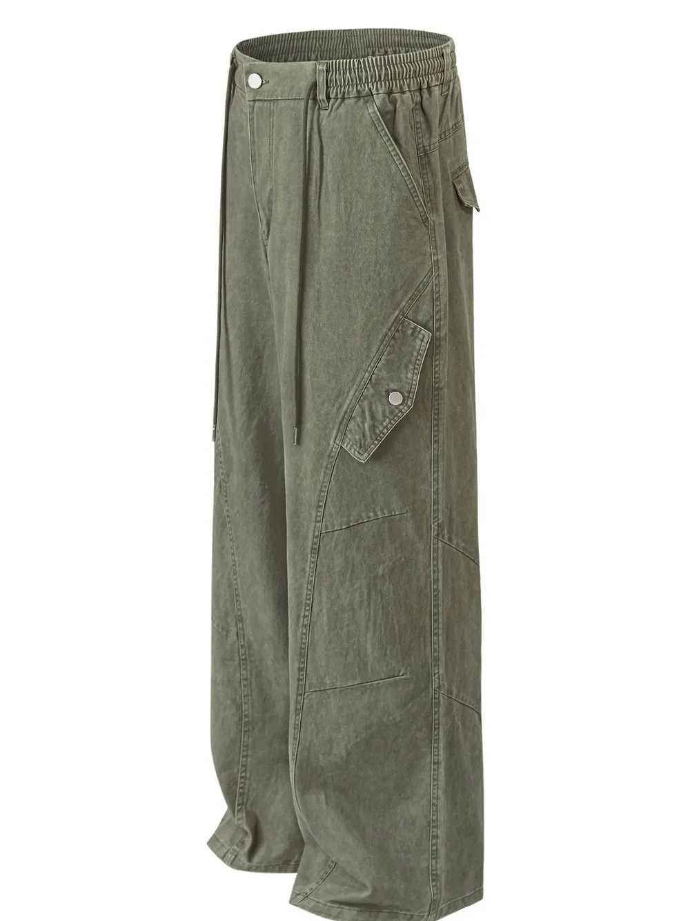 Men's Casual Wide Leg Cargo Pants with Elastic Waistband, image 2