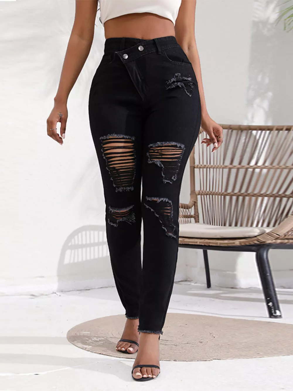 Distressed High-Waisted Jeans
