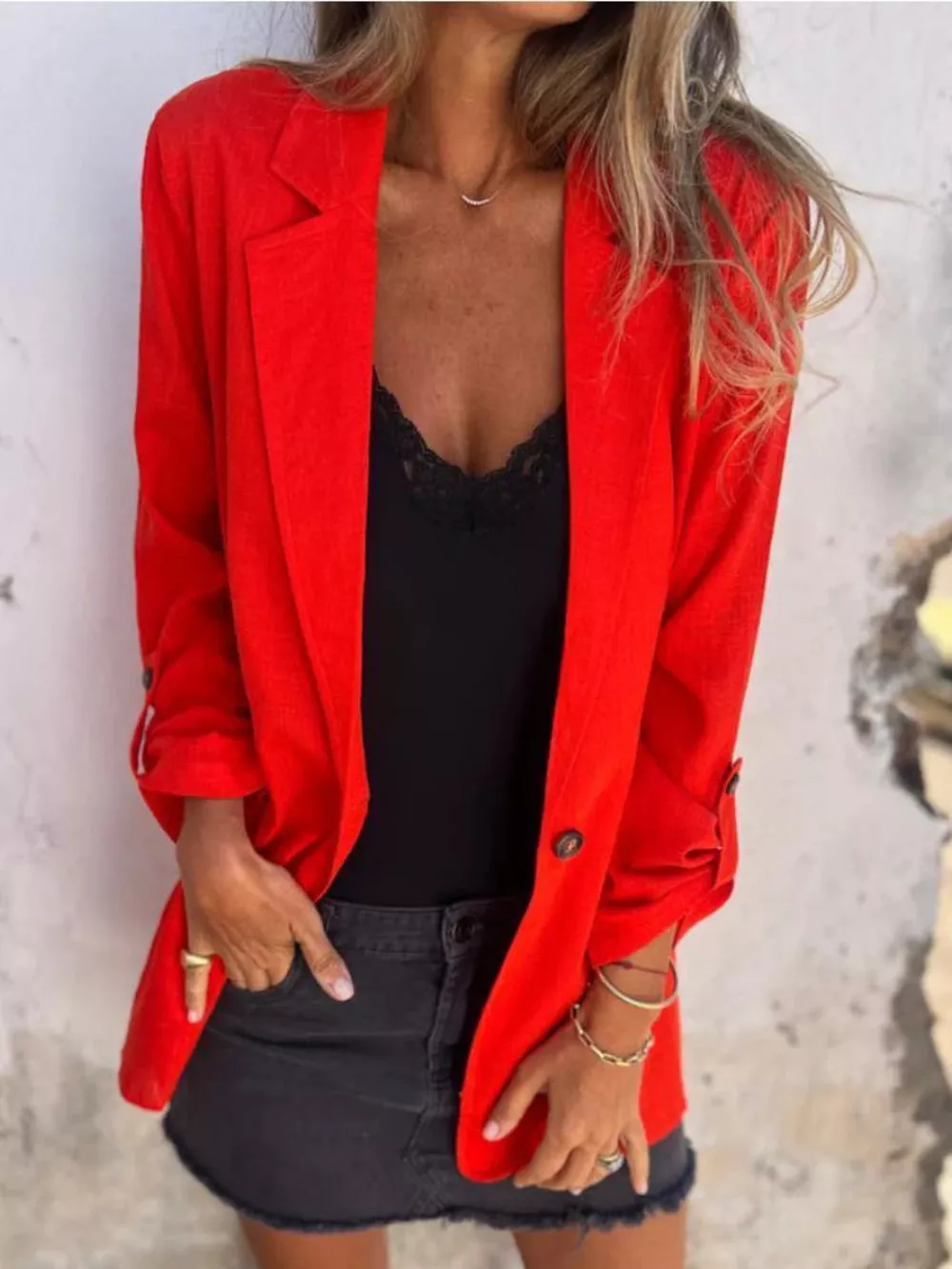Full Size Lapel Collar Long Sleeve Blazer Plus Size, image 3