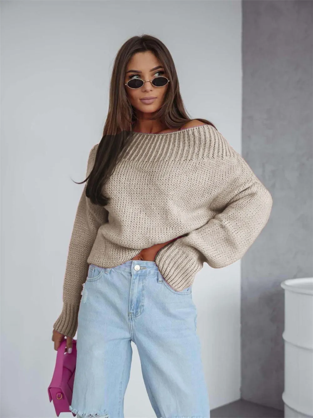 Boat Neck Drop Shoulder Sweater, image 7