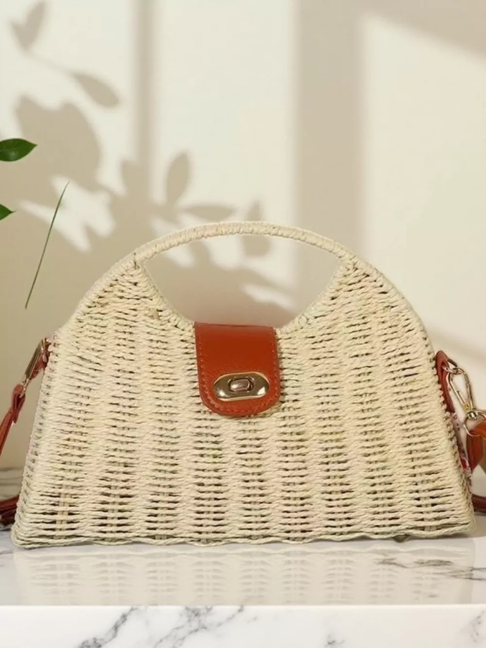 Straw Woven Adjustable Strap Crossbody Bag, image 5