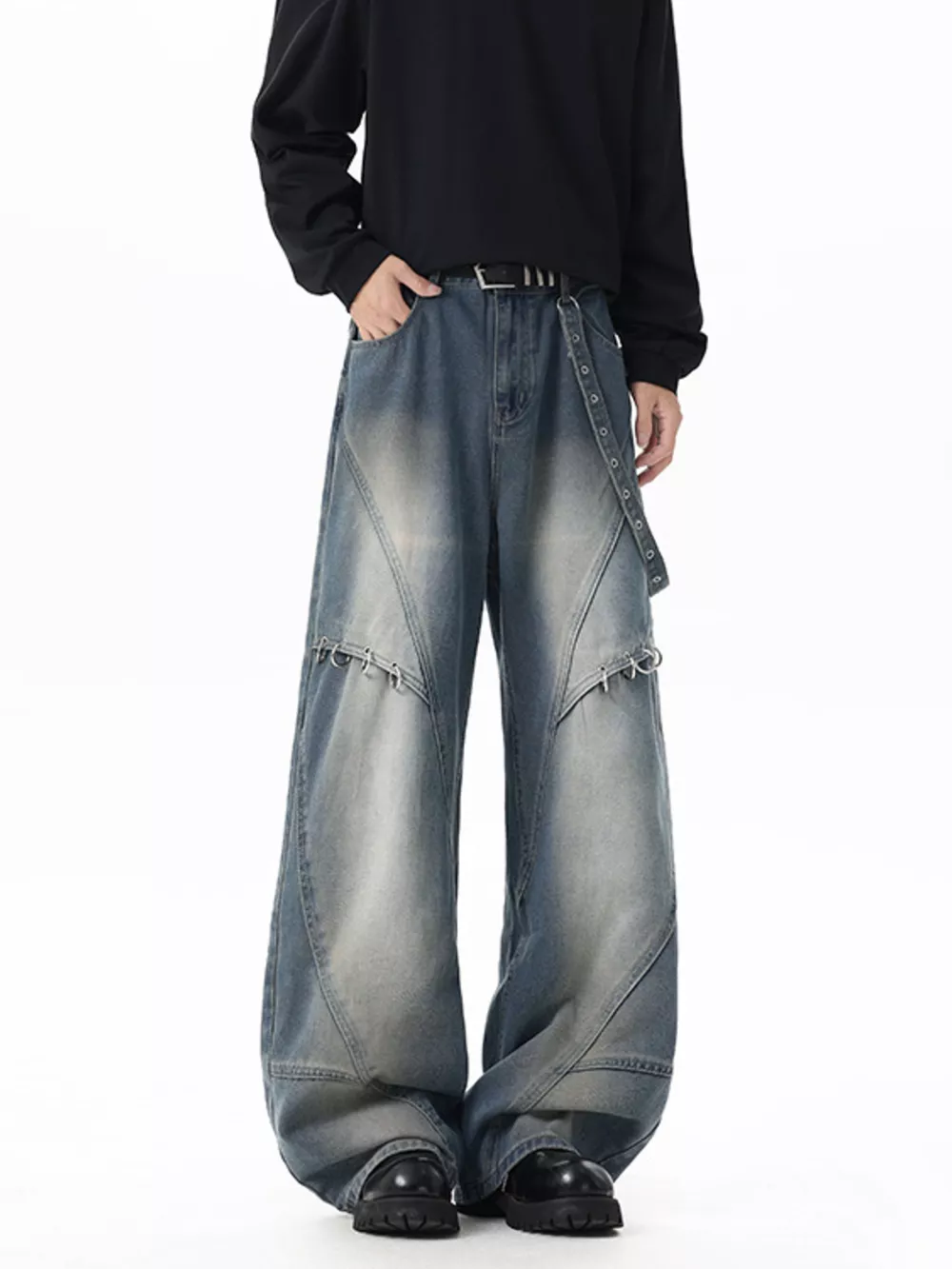 Men's Full Size Wide-Leg Denim Jeans with Metal Ring Plus Size, image 5