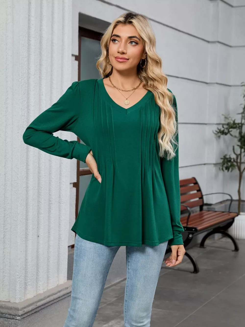V-Neck Long Sleeve Relaxed Fit T-Shirt, image 15