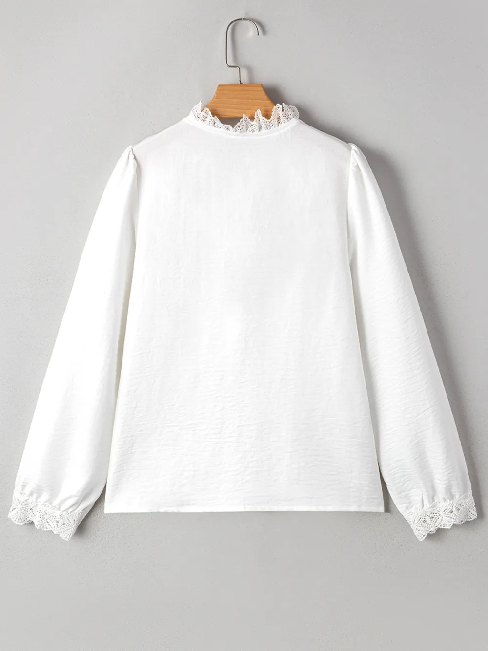 Lace Patchwork Buttoned Stand Neck Loose Shirt, image 9