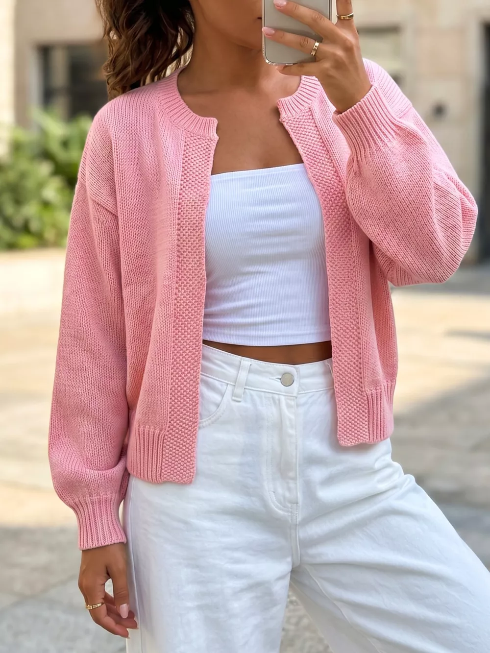 Casual Open-Front Knit Cardigan with Ribbed Trim, image 2