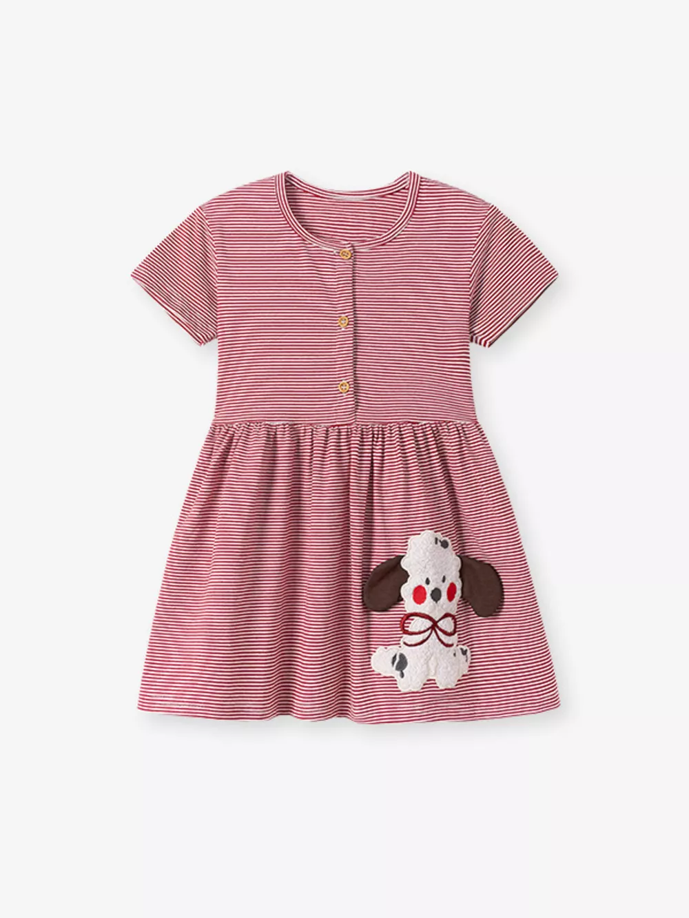 Children's Striped Puppy Short Sleeve Casual Dress, image 4