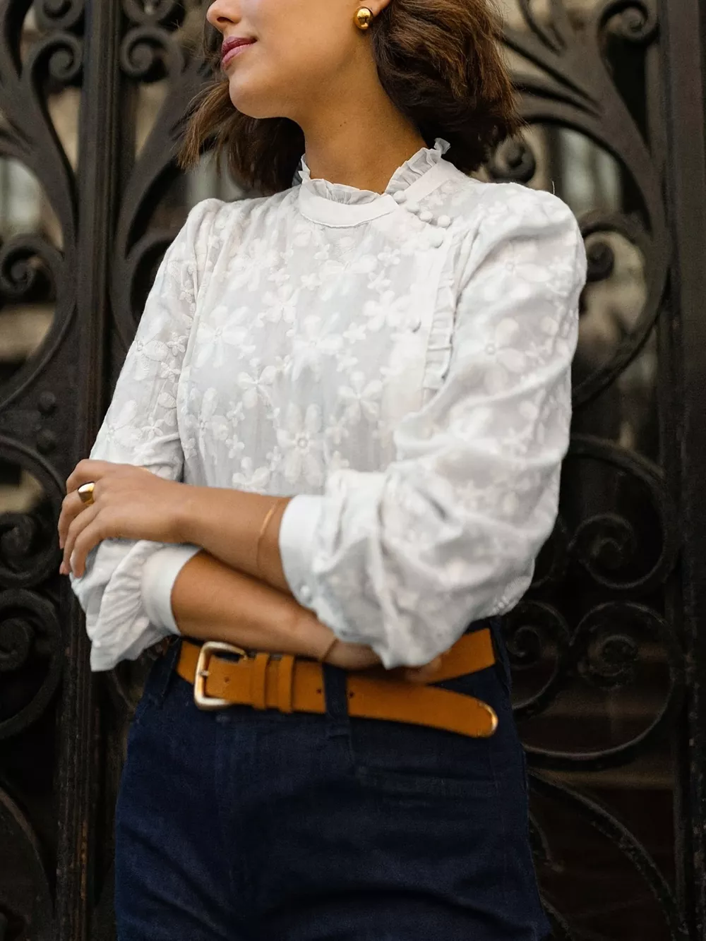 Floral Embroidered Ruffle Trim Blouse, image 5