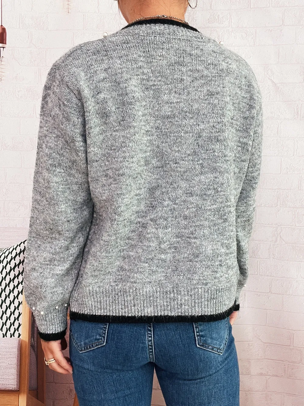 Pearl Embellished Button-Front Cardigan, image 21