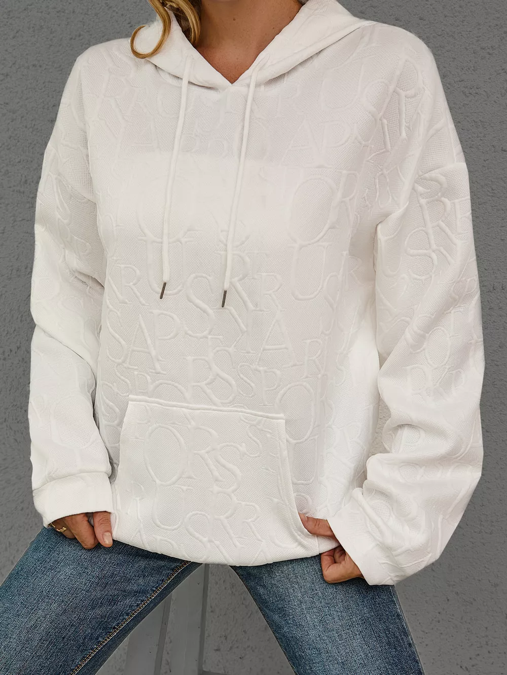 Full Size Embossed Lettering Casual Hoodie Plus Size, image 6