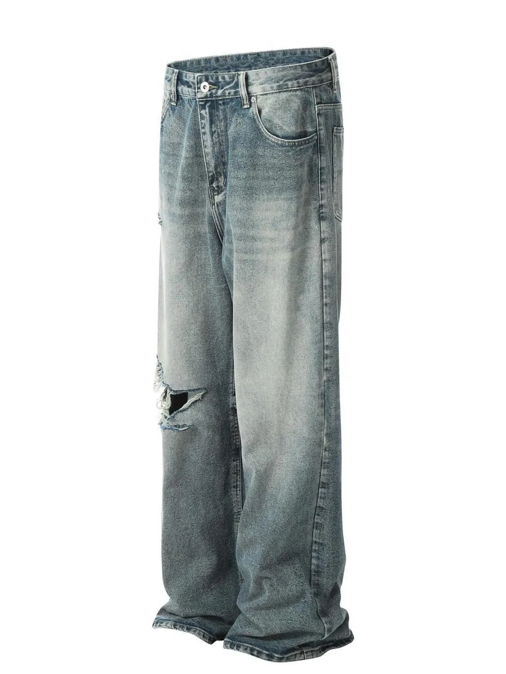 Men's Distressed Wide Leg Vintage Wash Jeans, image 2