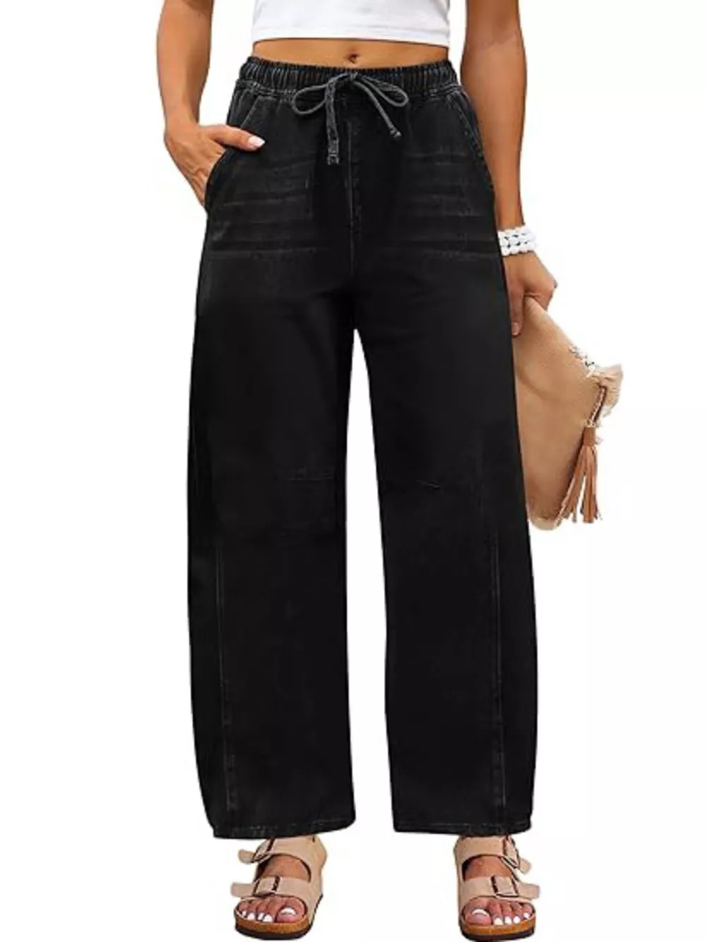 Elastic Waist Wide Leg Jeans