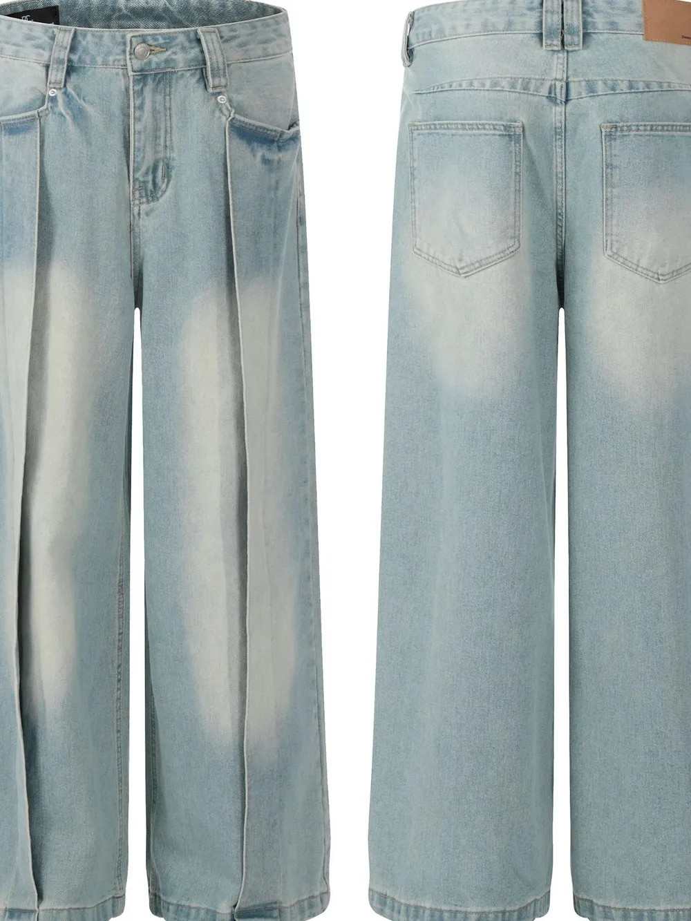Men's Wash Pleated Wide Leg Jeans, image 4