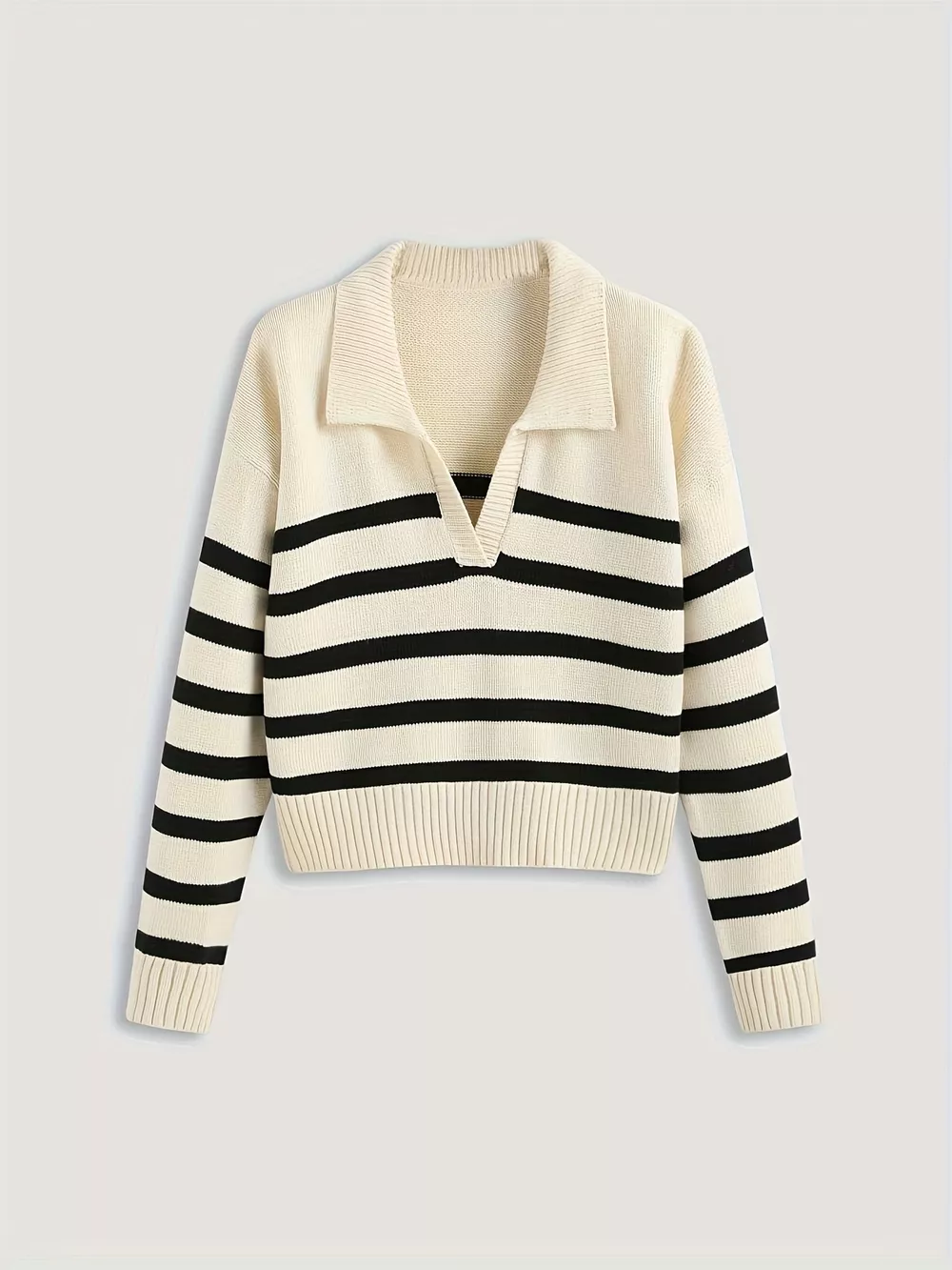 Striped Polo Collar Knit Sweater, image 3