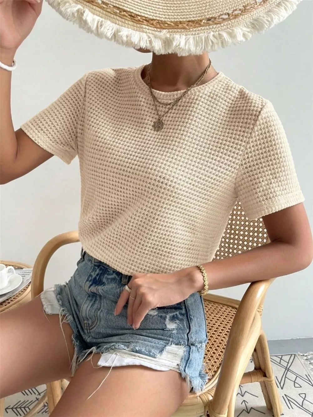 Waffle Knit Short Sleeve T-Shirt, image 5