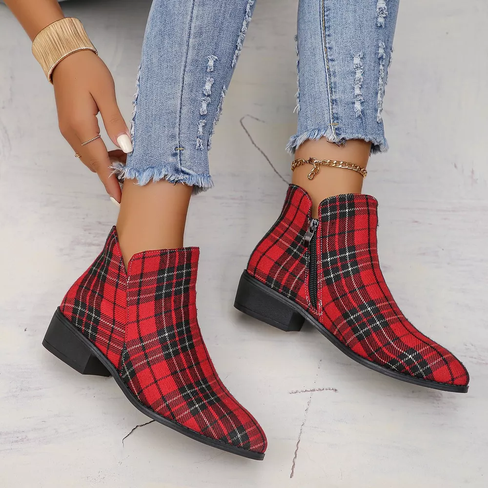 Plaid Point Toe Ankle Boots, image 4