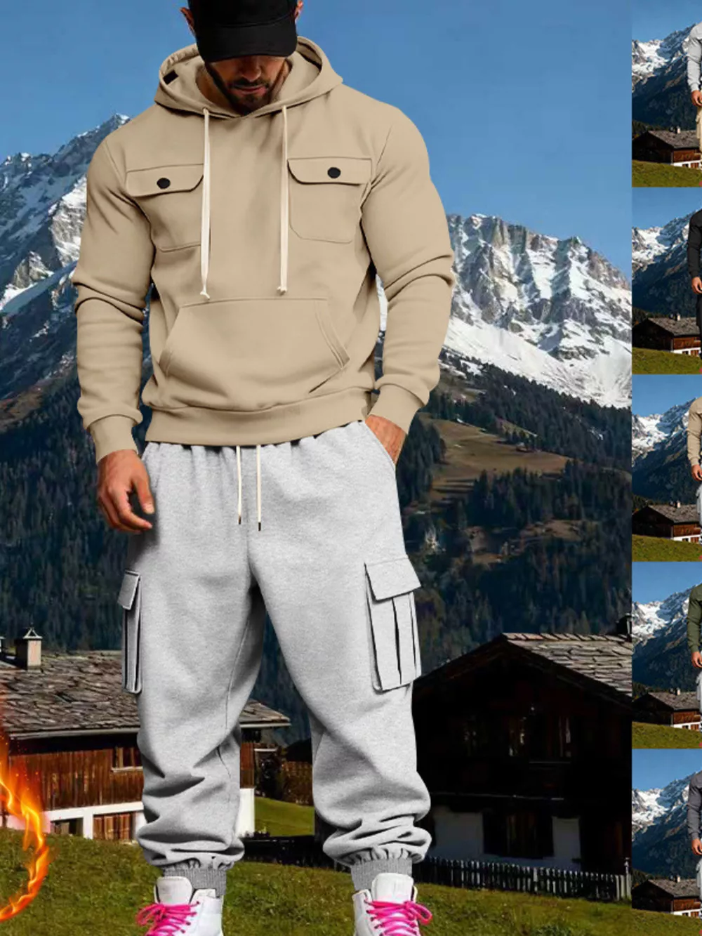 Men's Full Size Kangaroo Pocket Hoodie and Sweatpants Two-Piece Set Plus Size, image 15