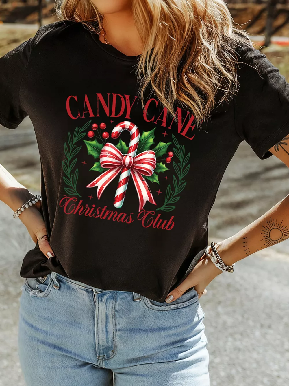 Candy Cane Christmas Club Custom Graphic T Shirt, image 3