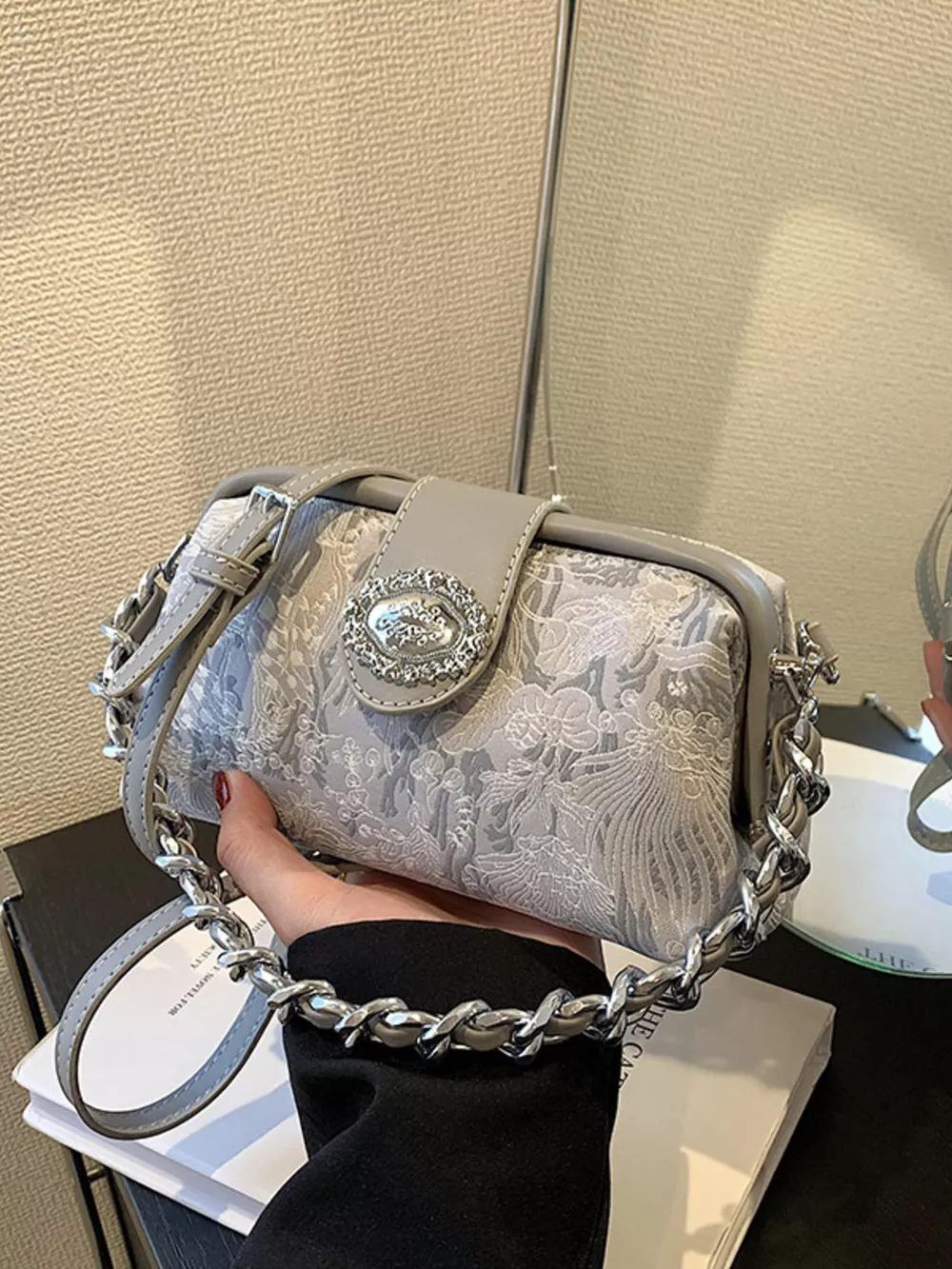 Embroidered Chain Crossbody Bag, image 2