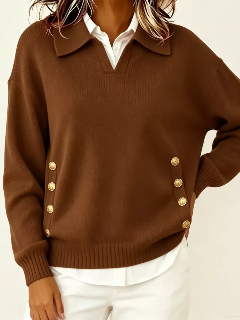 Chic Collared Decor-Button Sweater, image 13