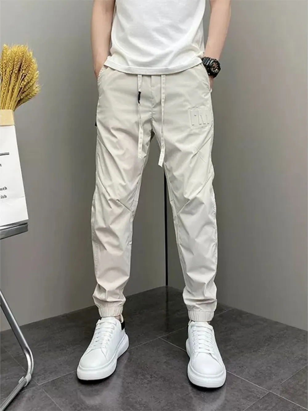 Men's Plus Size Casual Drawstring Ankle-Cuffed Pants